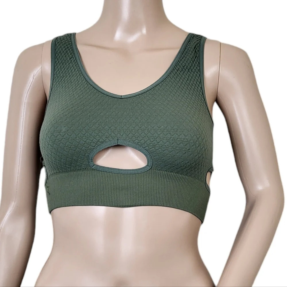 BKE Buckle Cut Out Bandeau Green Tank